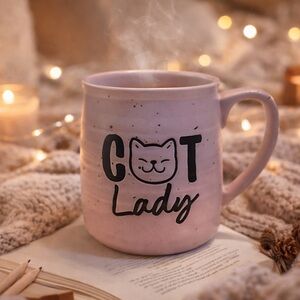 Sunday Morning Ceramics “Cat Lady” Speckled Pink Coffee Mug | Dishwasher Safe